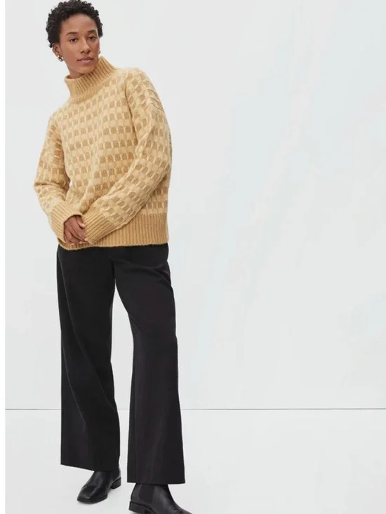 Everlane The Cloud Checkered Mock Neck Chunky Sweater - Picture 3 of 7